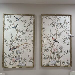 Elegant Gold Framed Bird and Floral Wall Art Set